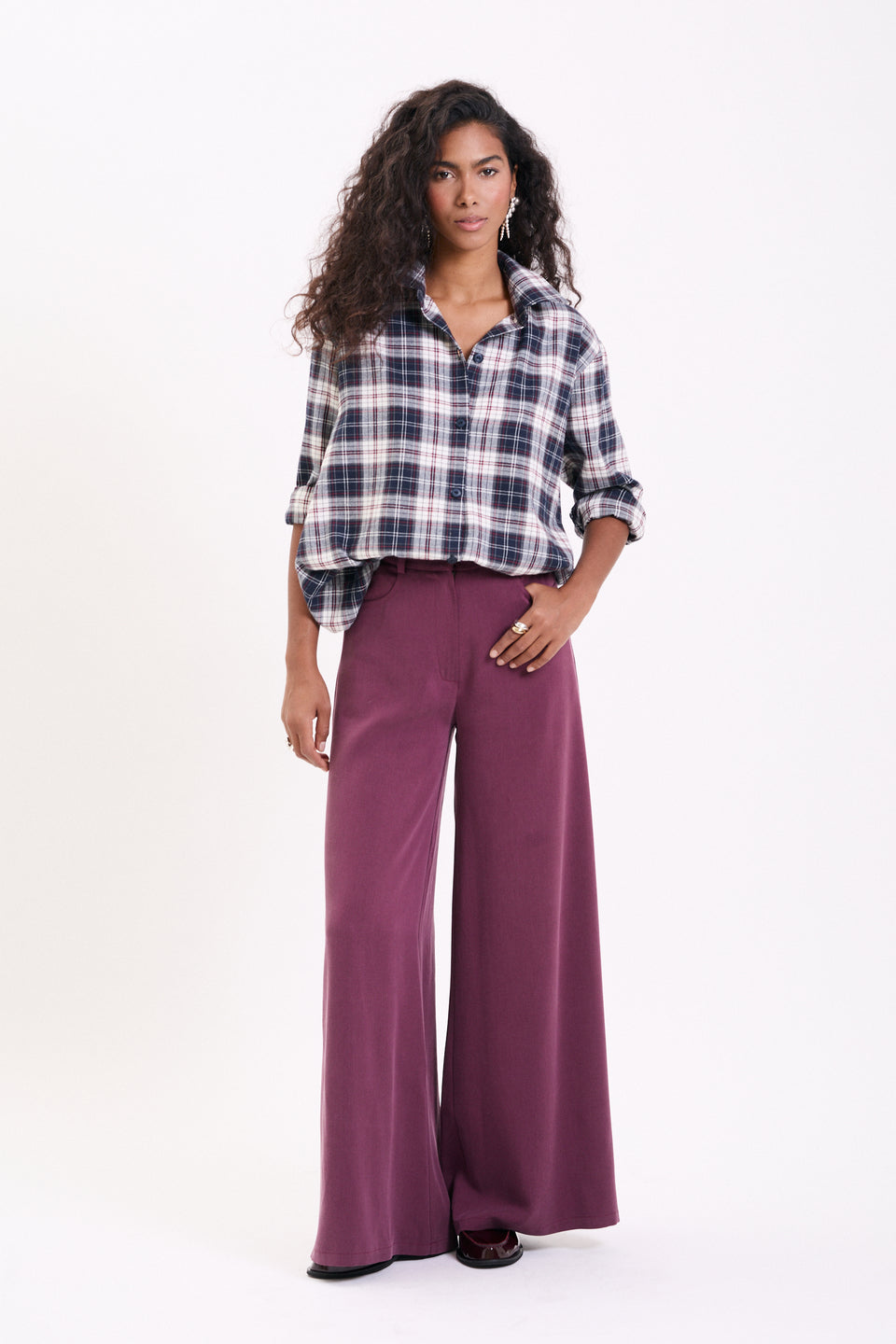 Crimson Check Offie Blouse