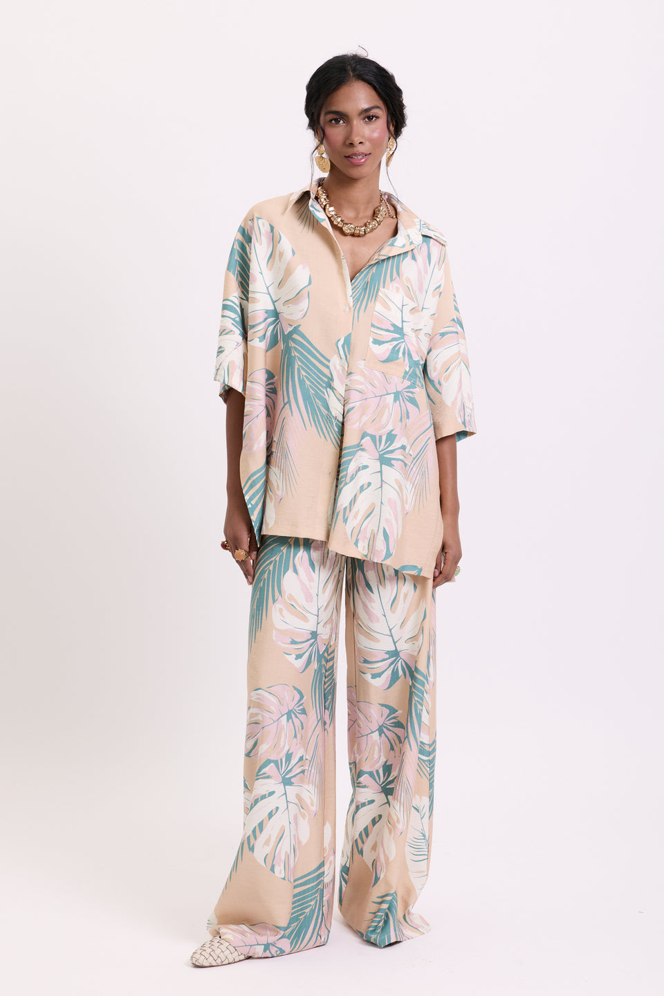 Blush Tropical Leaves Leto Blouse