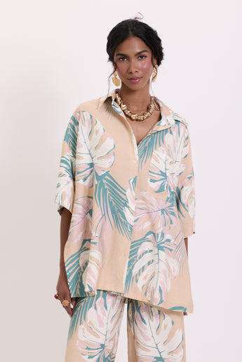 Blush Tropical Leaves Leto Blouse