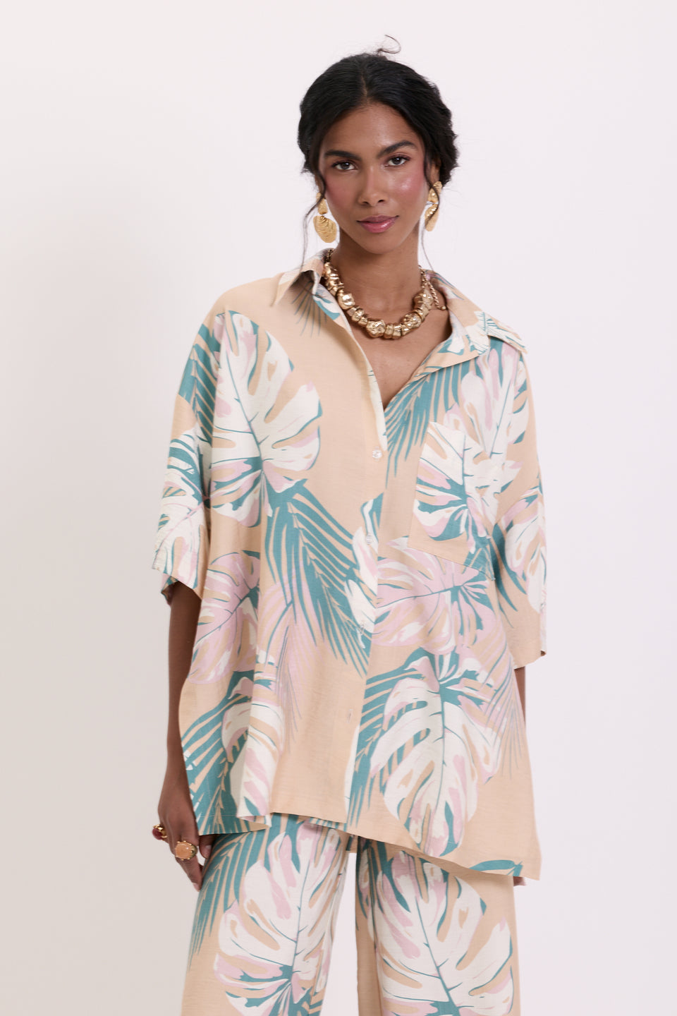 Blush Tropical Leaves Leto Blouse