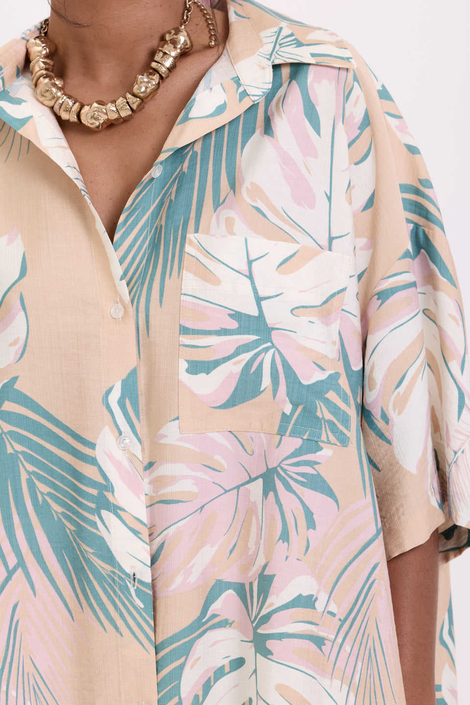 Blush Tropical Leaves Leto Blouse