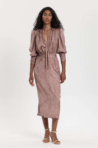 Dusty Rose Jacquard Paloma Midi Dress