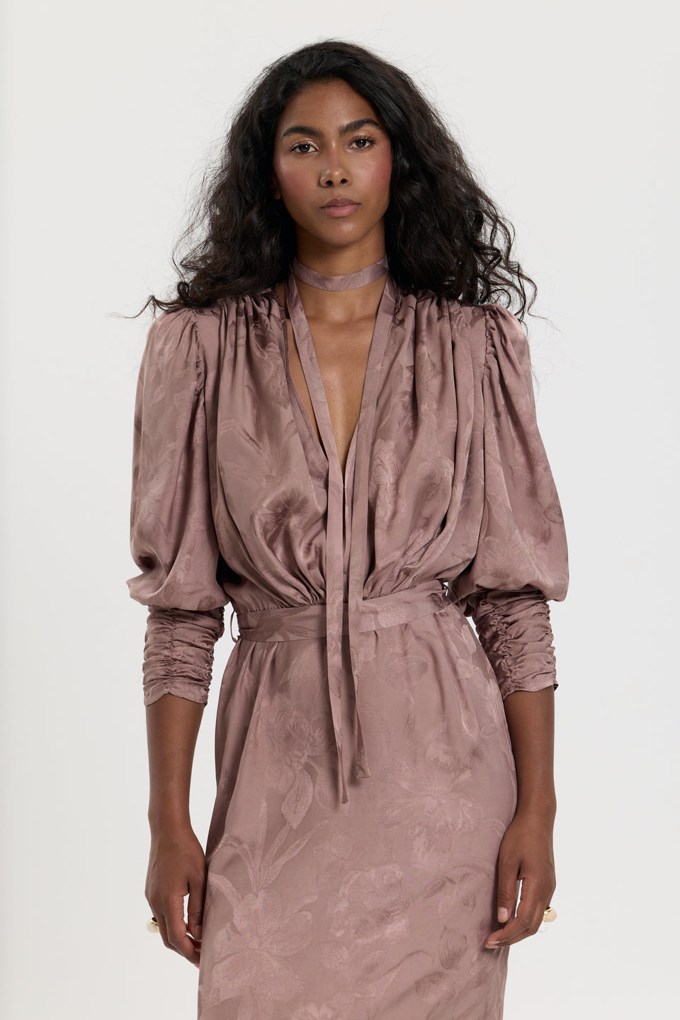 Dusty Rose Jacquard Paloma Midi Dress