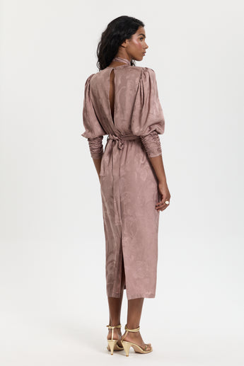Dusty Rose Jacquard Paloma Midi Dress