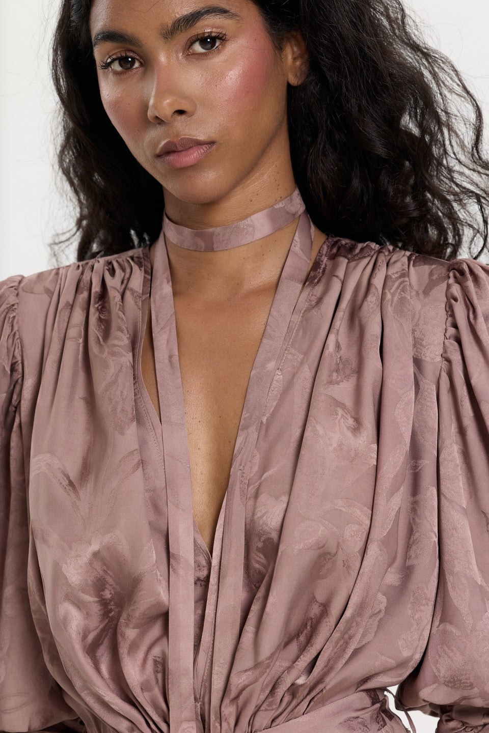 Dusty Rose Jacquard Paloma Midi Dress