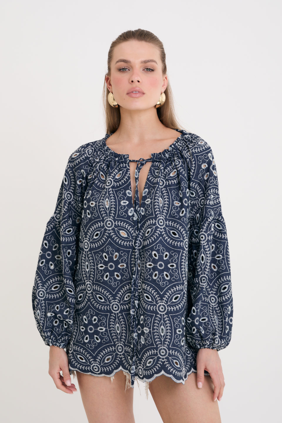 Denim Floral Caroline Blouse