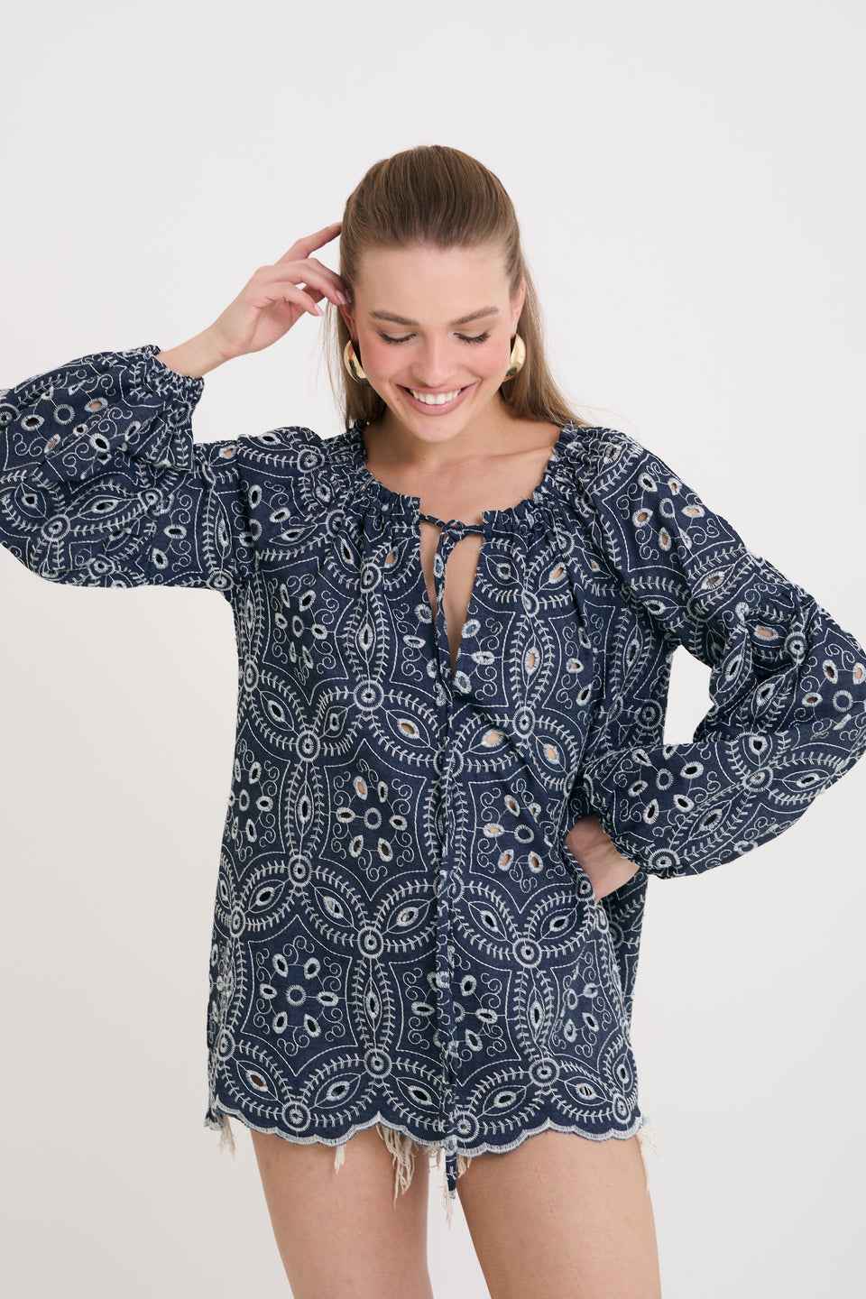 Denim Floral Caroline Blouse