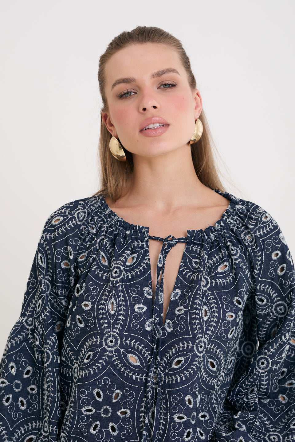 Denim Floral Caroline Blouse