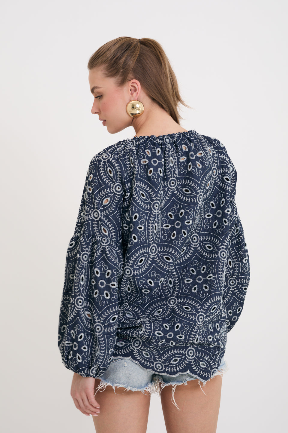 Denim Floral Caroline Blouse
