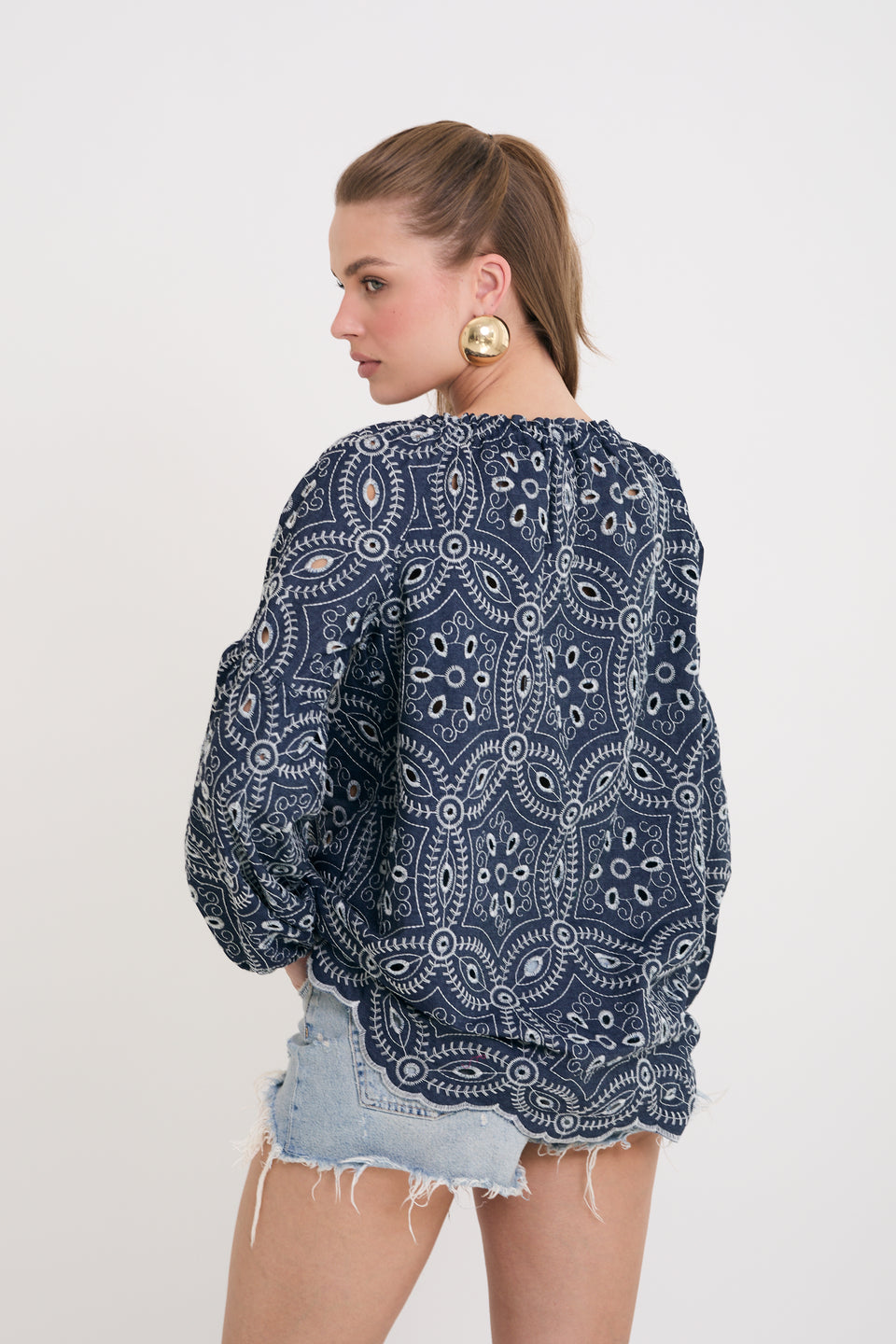 Denim Floral Caroline Blouse