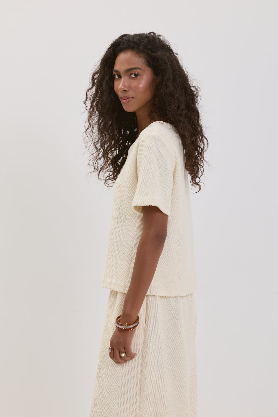 Creamy Chevron Boxy Top