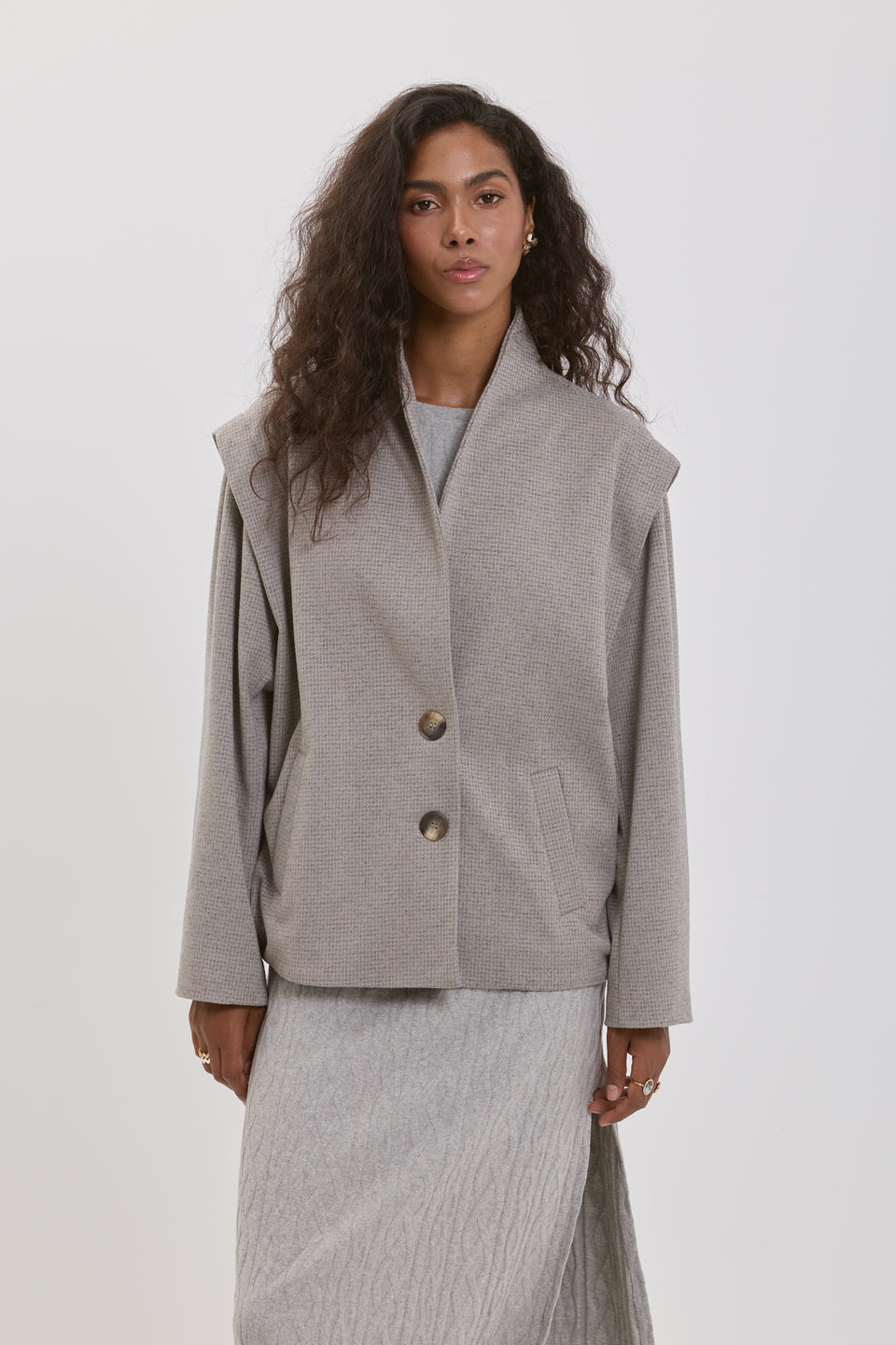 Taupe Tweed Bomber Jacket