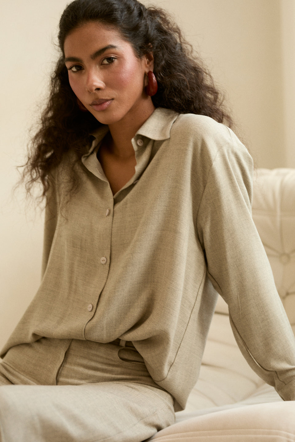 Stone Taupe Offie Blouse