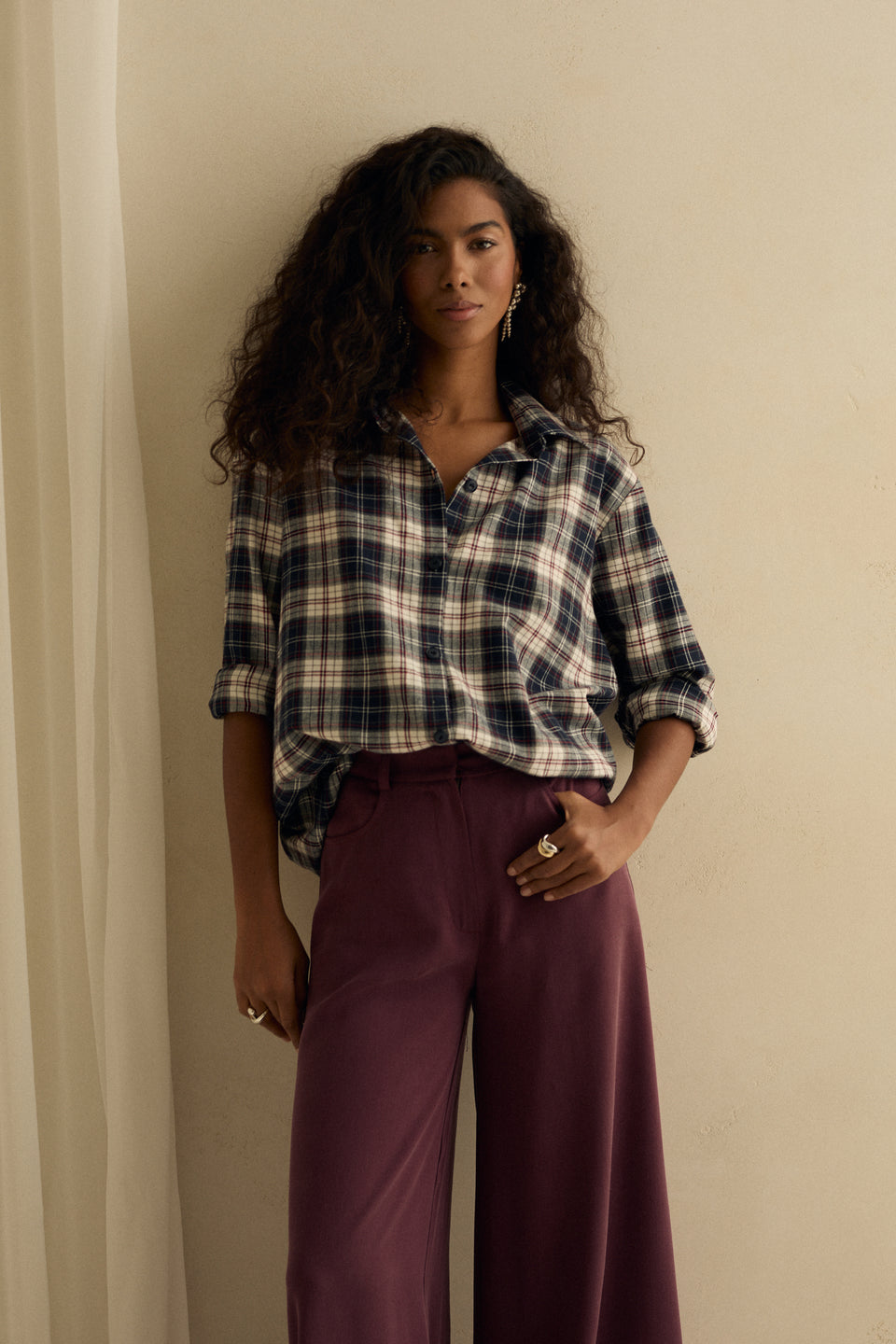 Crimson Check Offie Blouse