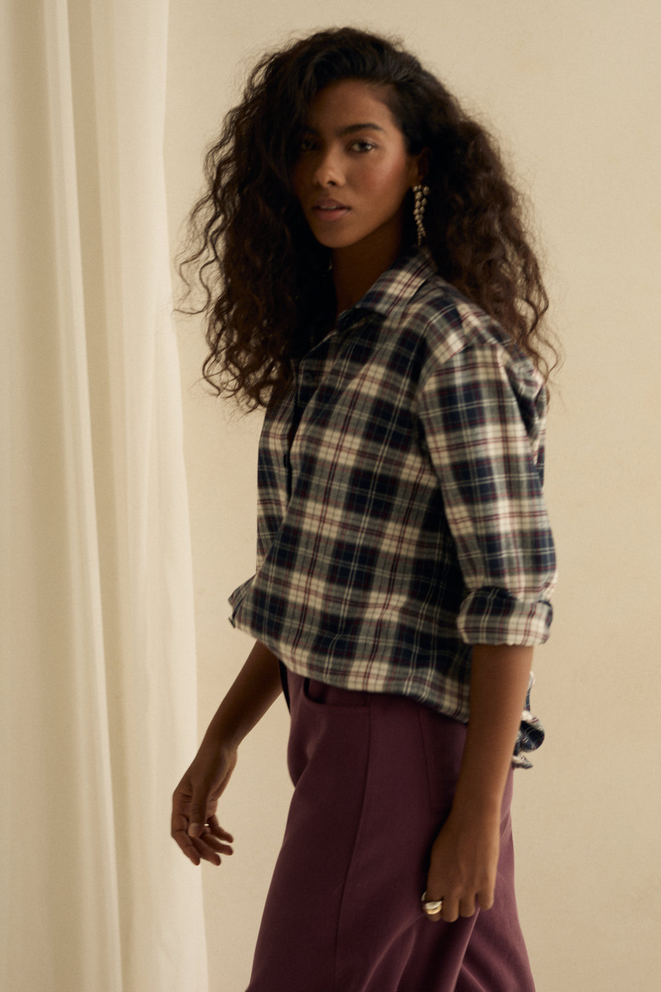 Crimson Check Offie Blouse