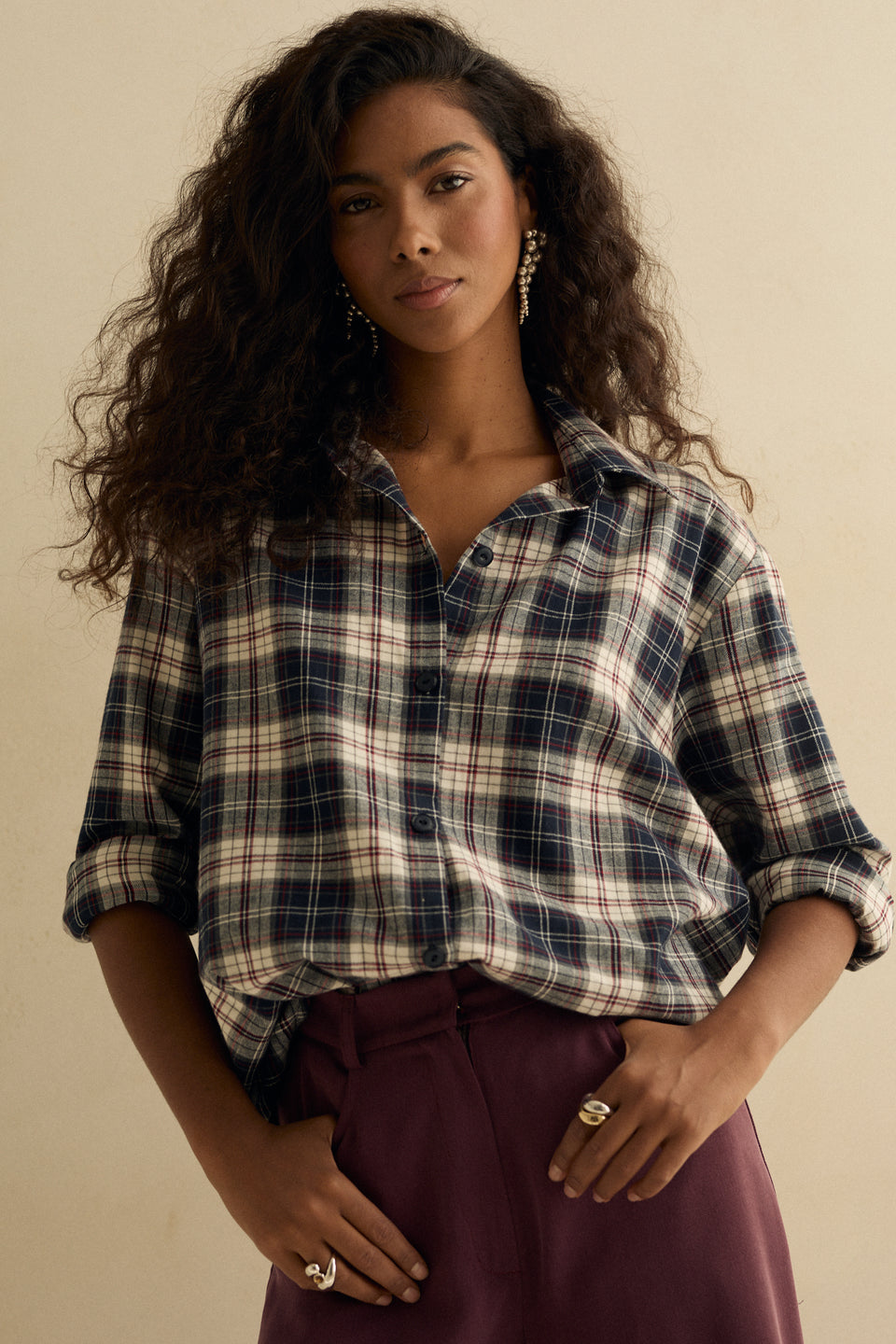 Crimson Check Offie Blouse