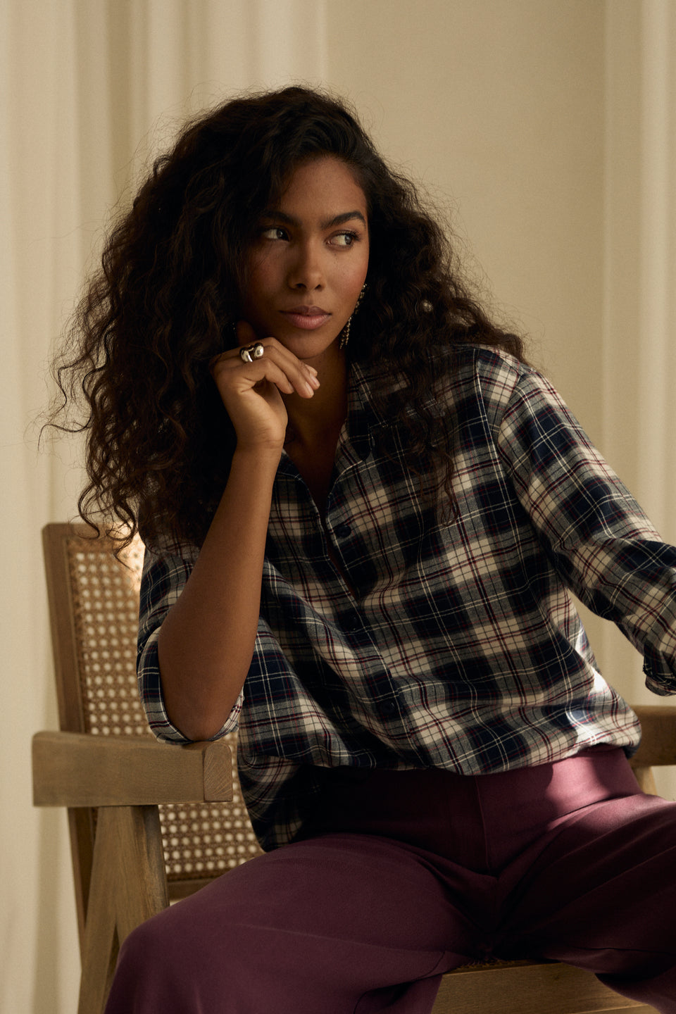 Crimson Check Offie Blouse