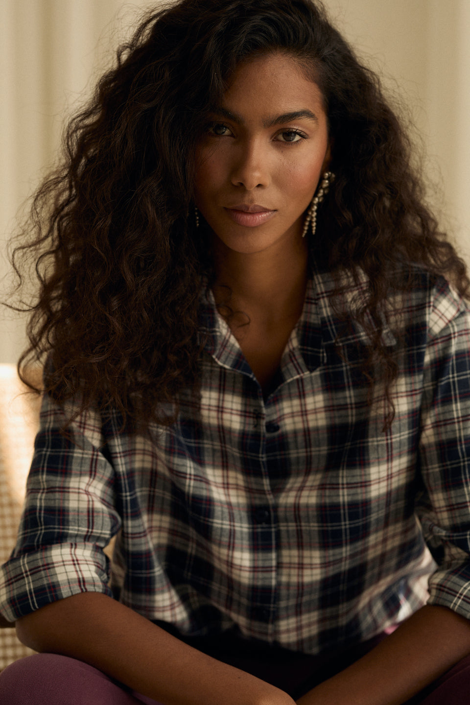 Crimson Check Offie Blouse