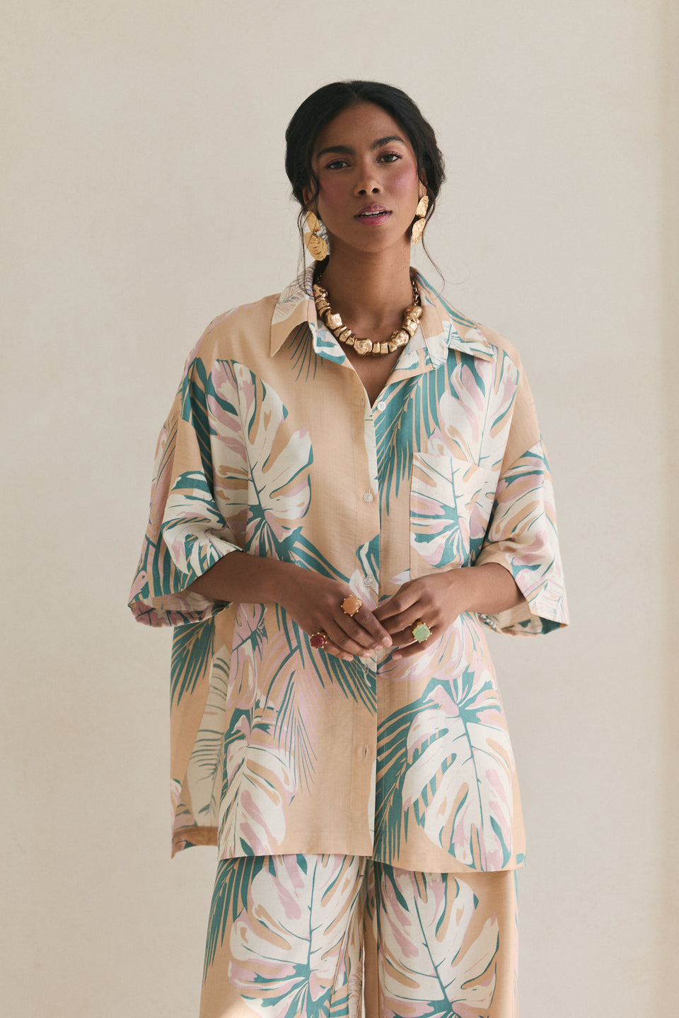 Blush Tropical Leaves Leto Blouse
