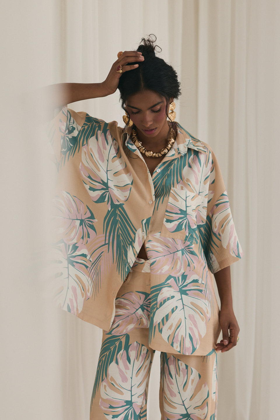 Blush Tropical Leaves Leto Blouse