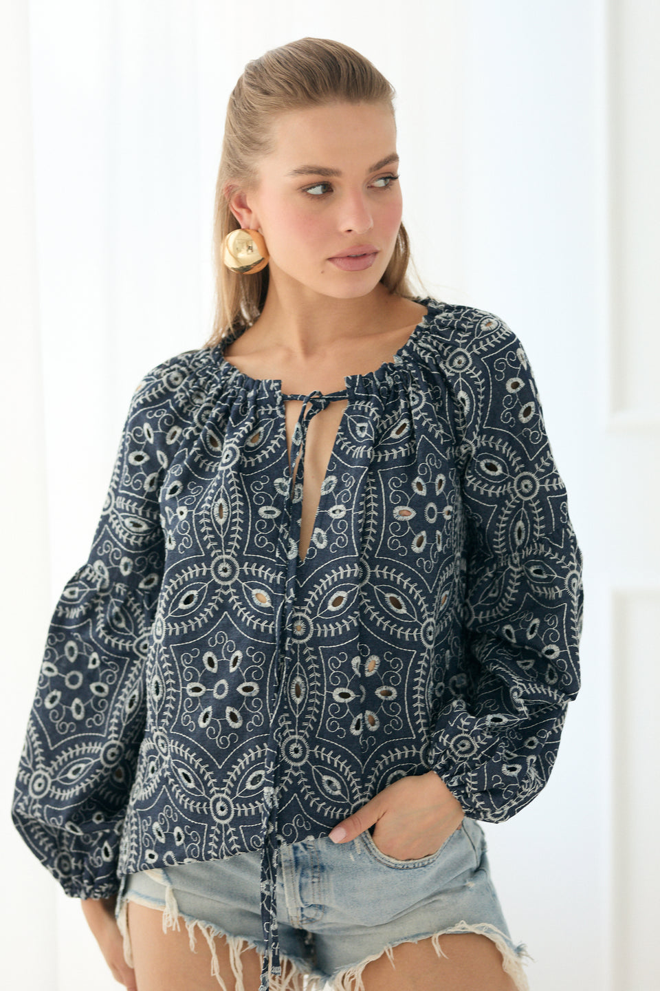 Denim Floral Caroline Blouse
