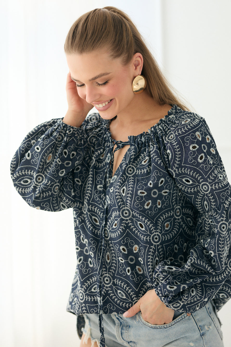 Denim Floral Caroline Blouse