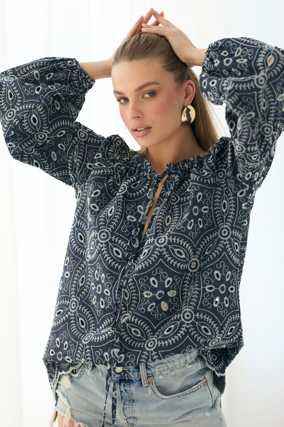 Denim Floral Caroline Blouse