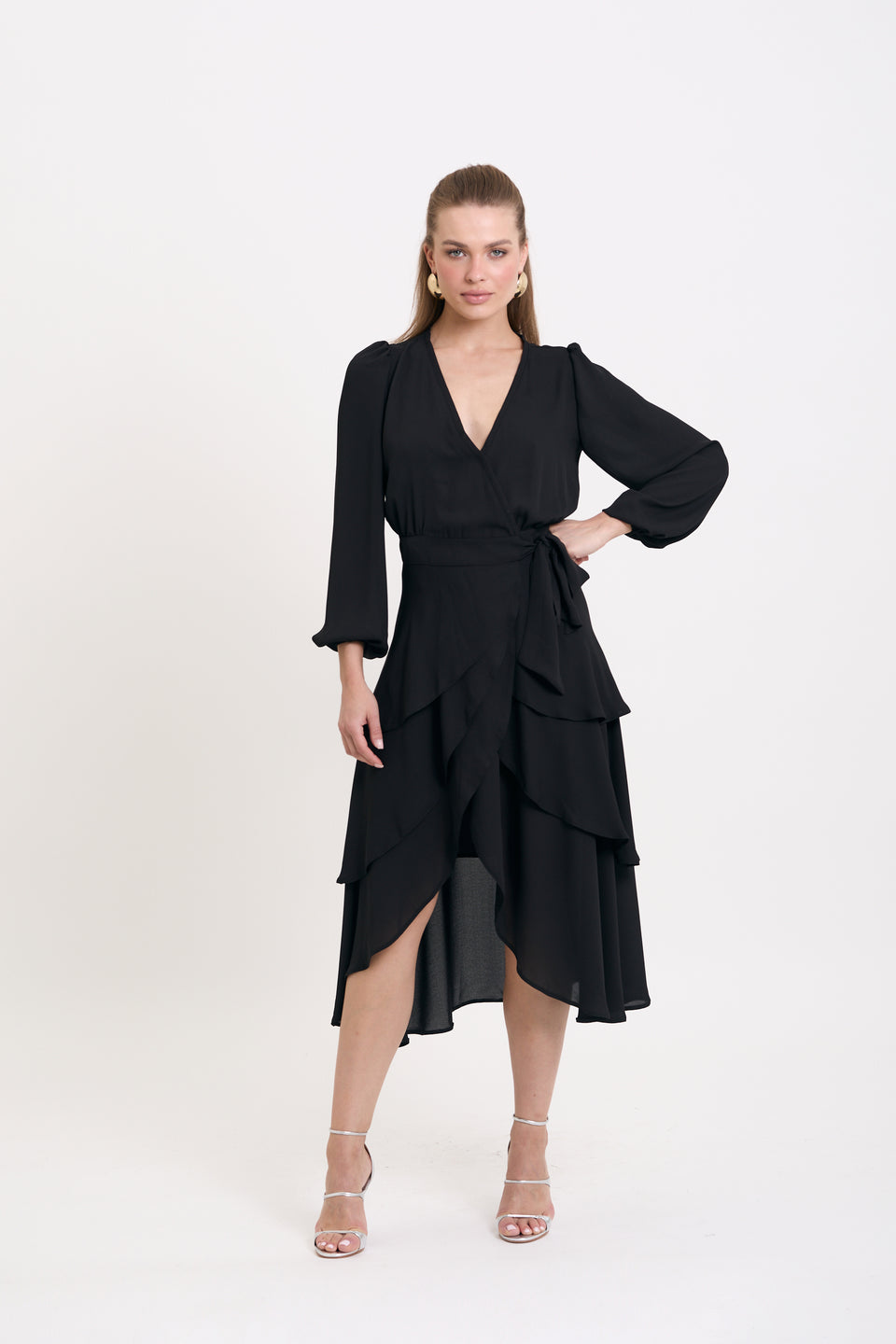 Black Asymmetric Freya Midi Dress