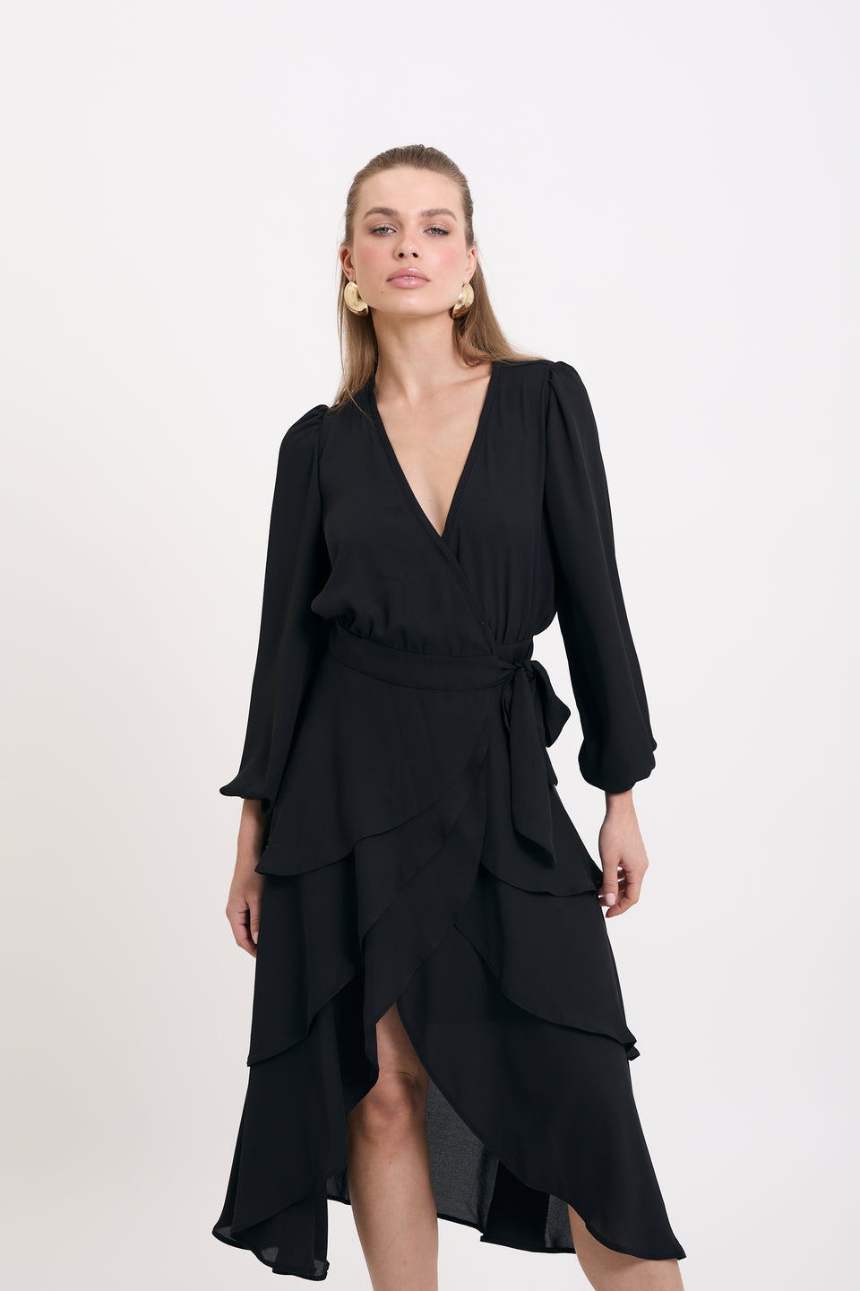 Black Asymmetric Freya Midi Dress