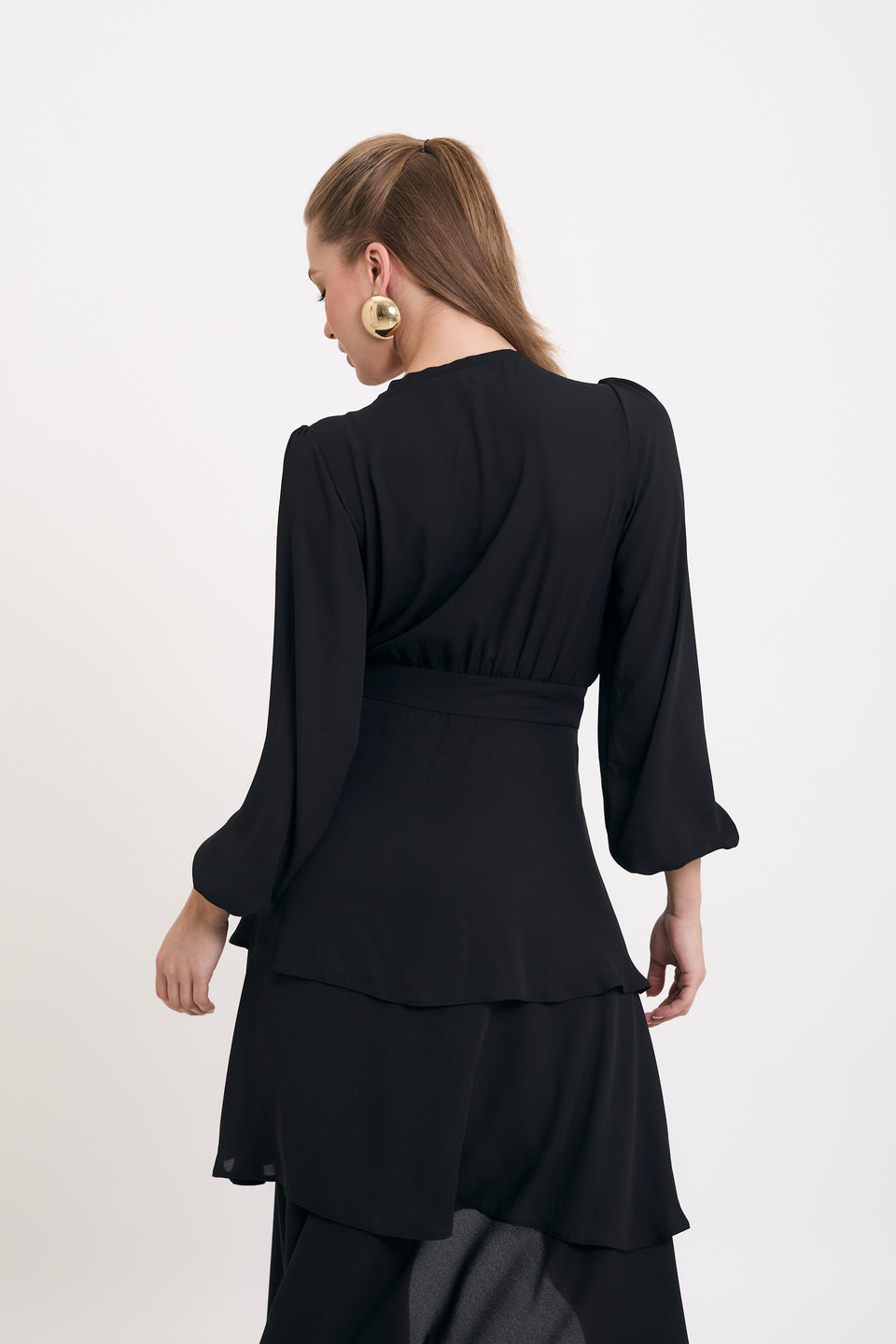 Black Asymmetric Freya Midi Dress