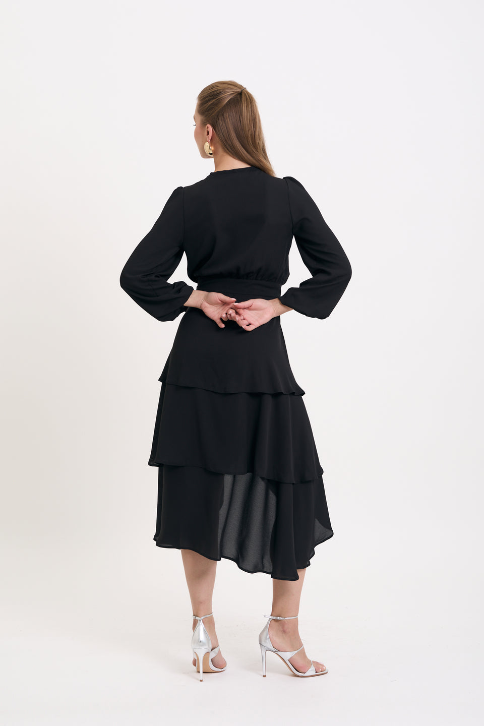 Black Asymmetric Freya Midi Dress