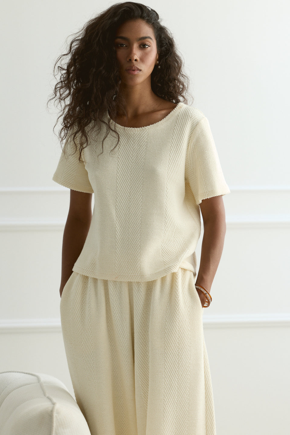 Creamy Chevron Boxy Top