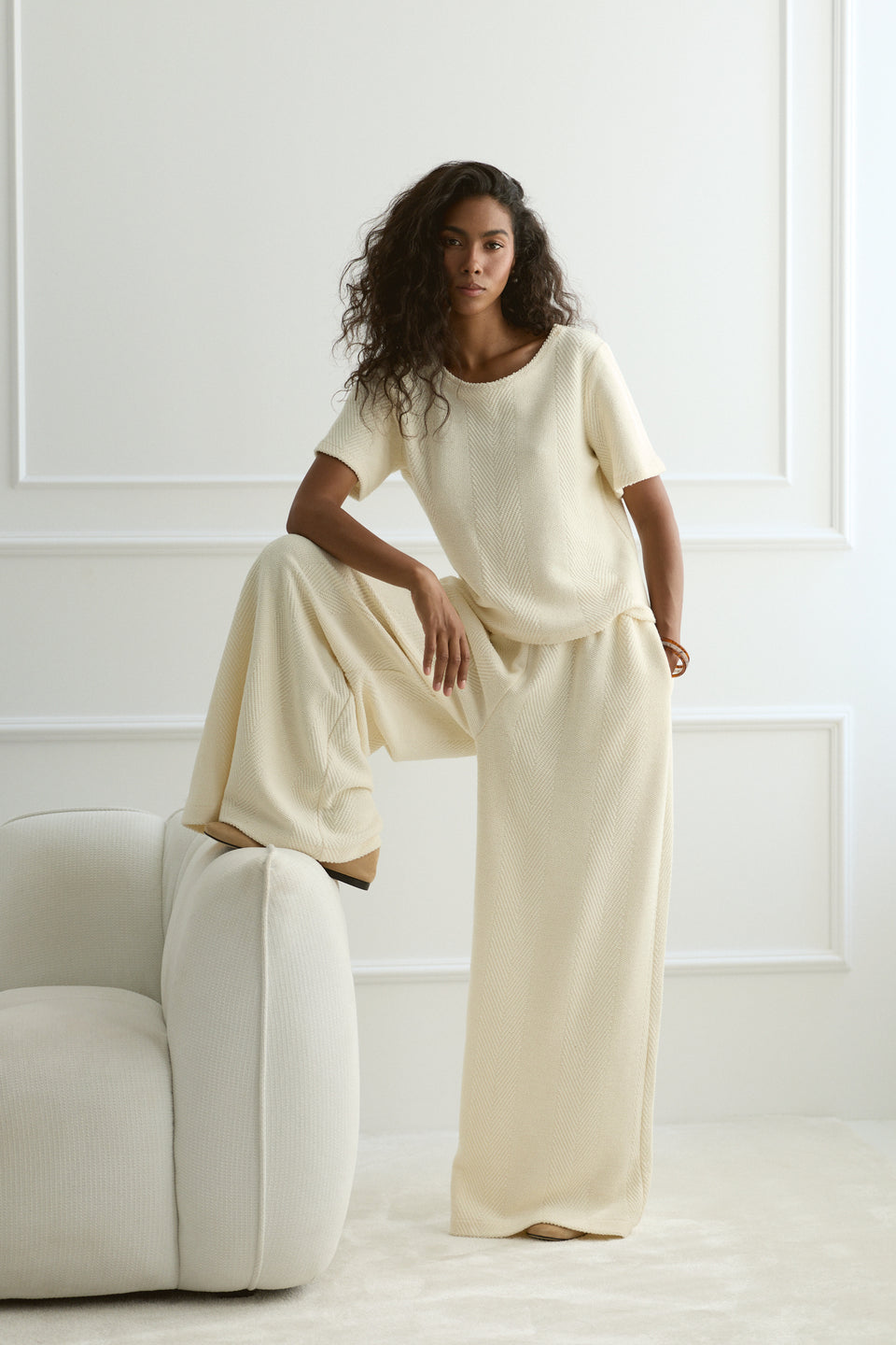 Creamy Chevron Boxy Top
