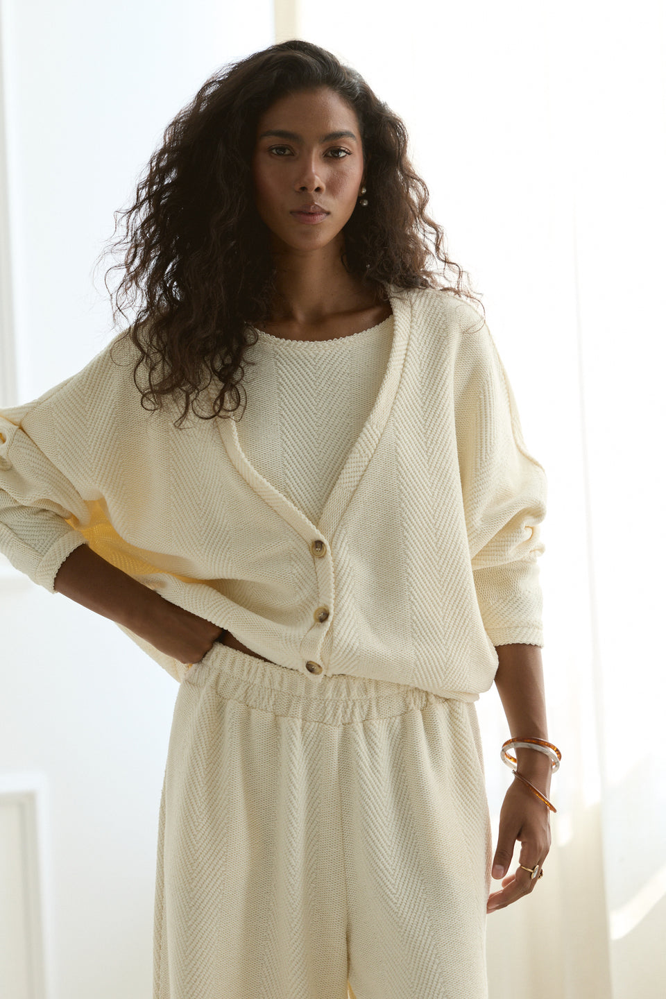 Creamy Chevron Open Cardigan