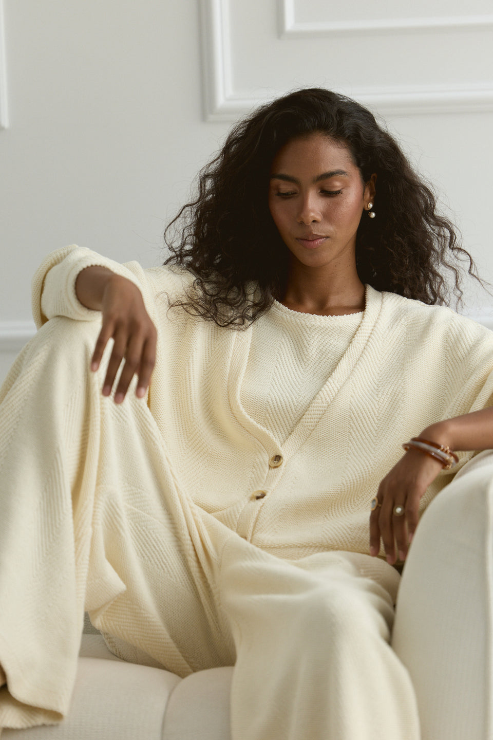 Creamy Chevron Open Cardigan
