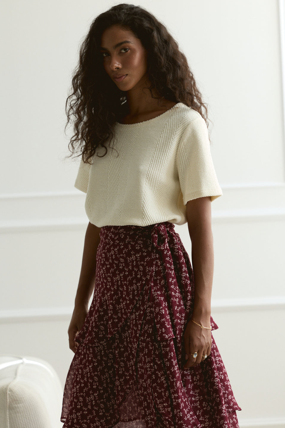 Creamy Chevron Boxy Top