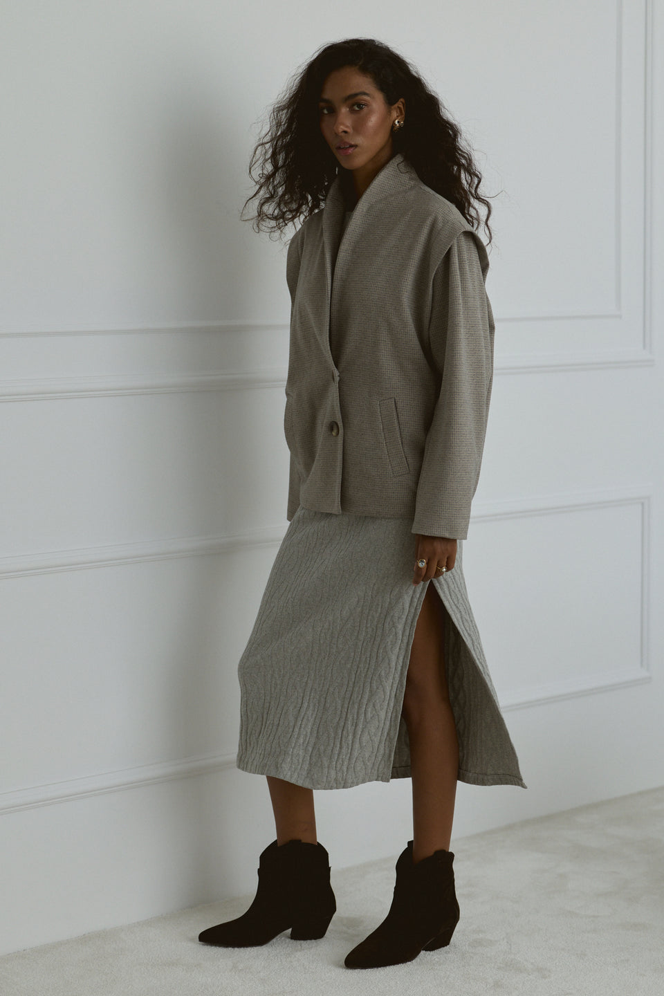 Taupe Tweed Bomber Jacket