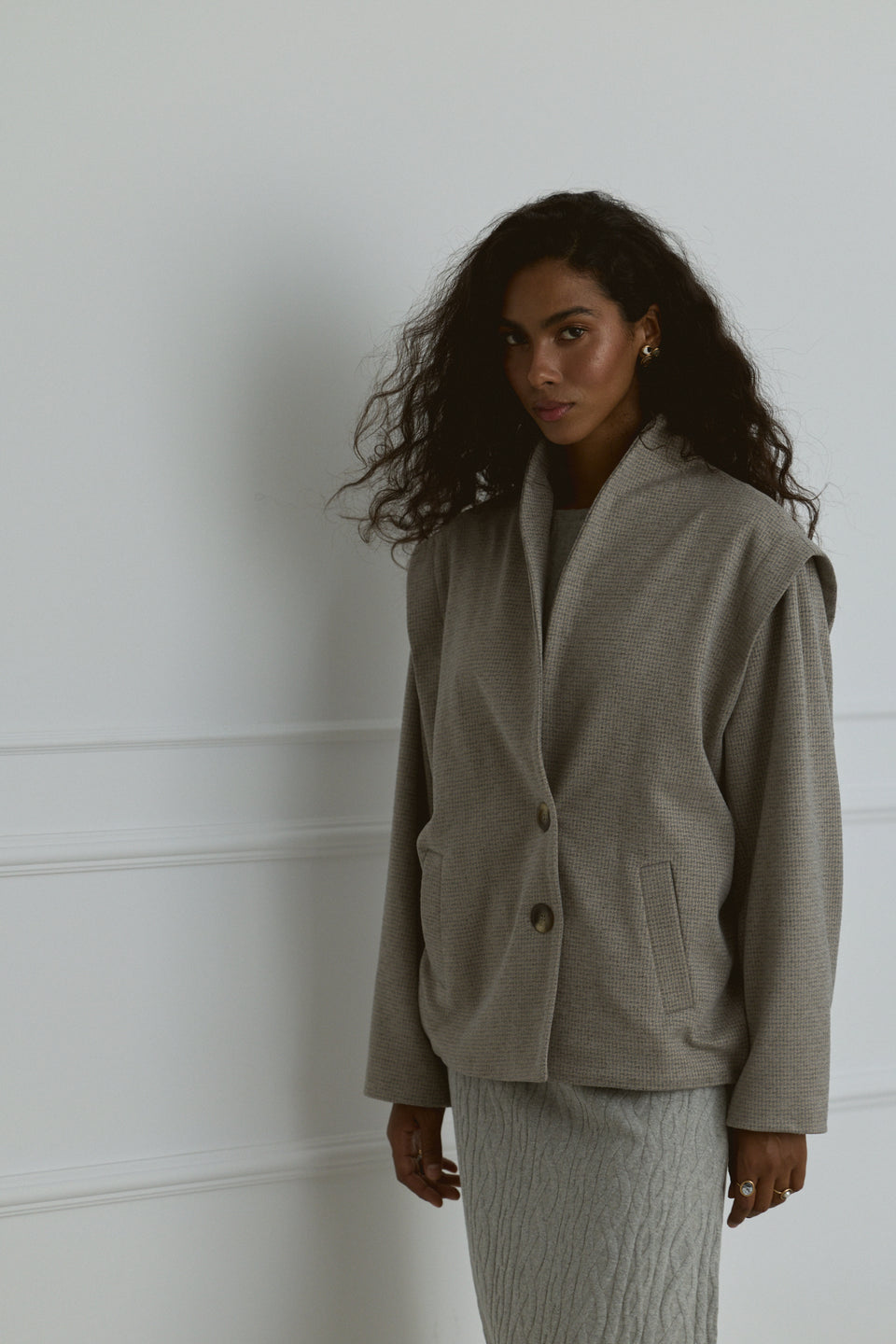 Taupe Tweed Bomber Jacket