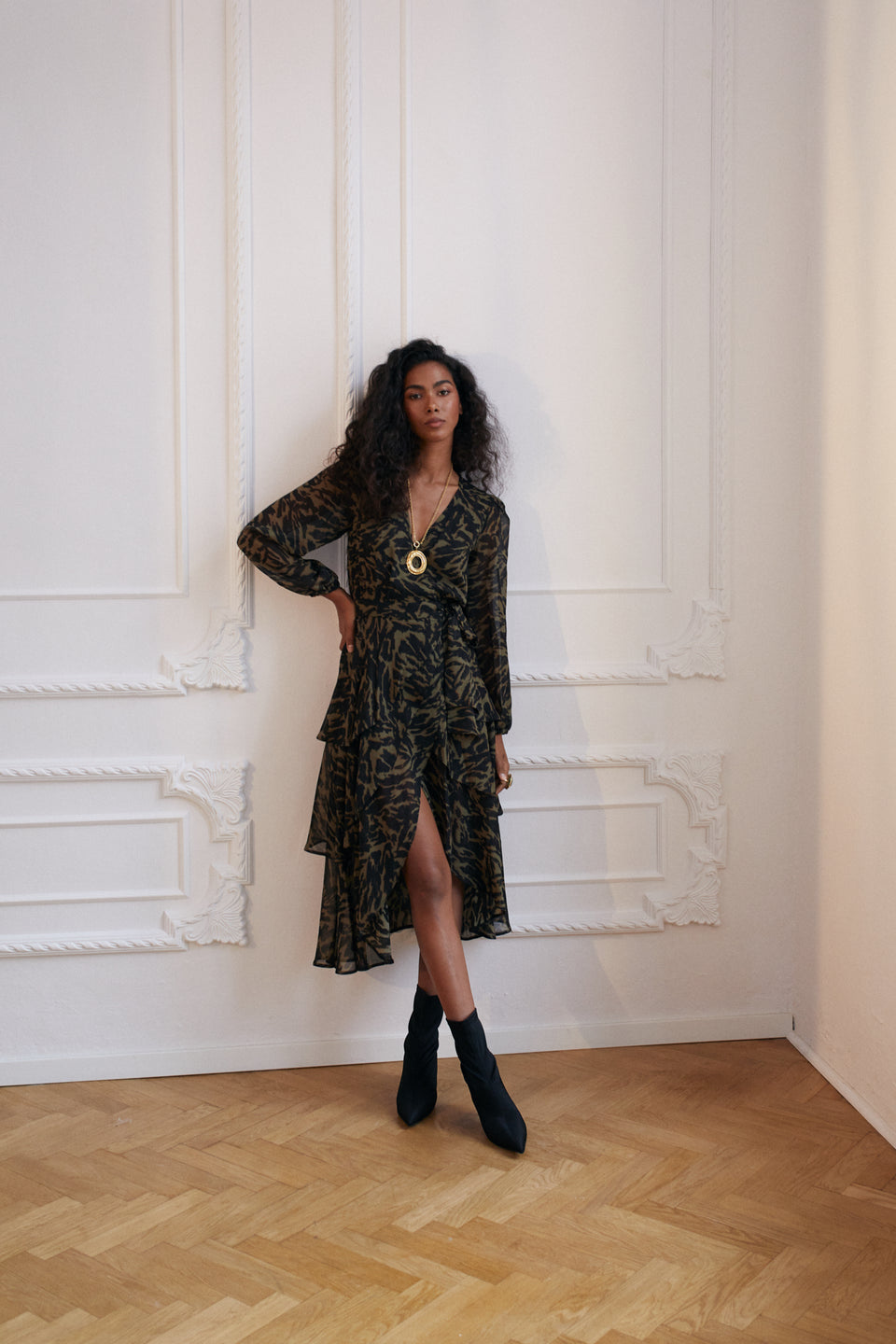 Lucky Go Khaki Freya Midi Dress