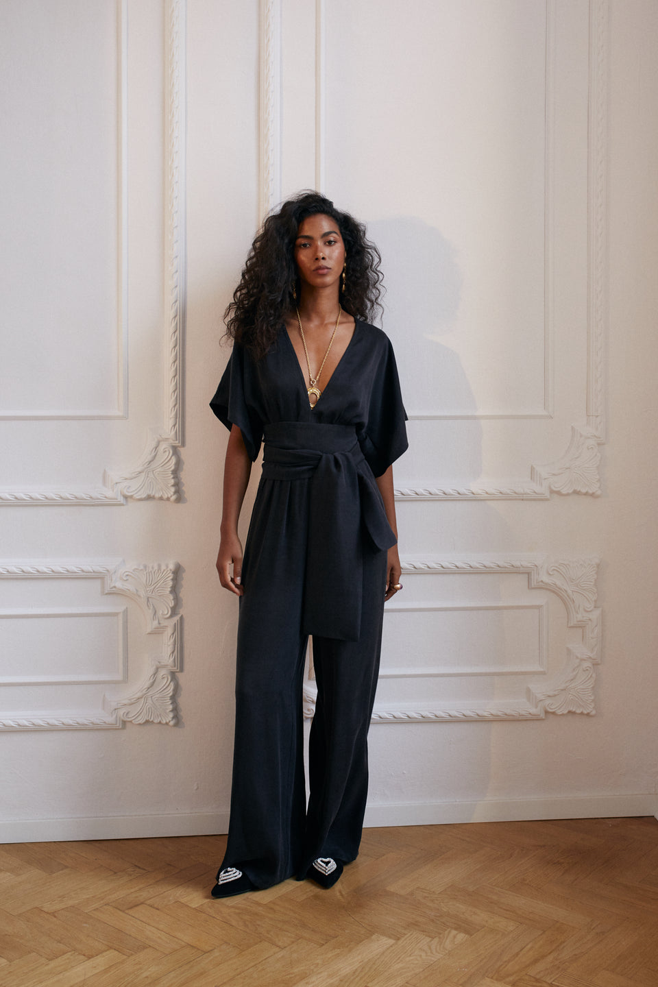 Cupro Black Sophie Maxi Jumpsuit