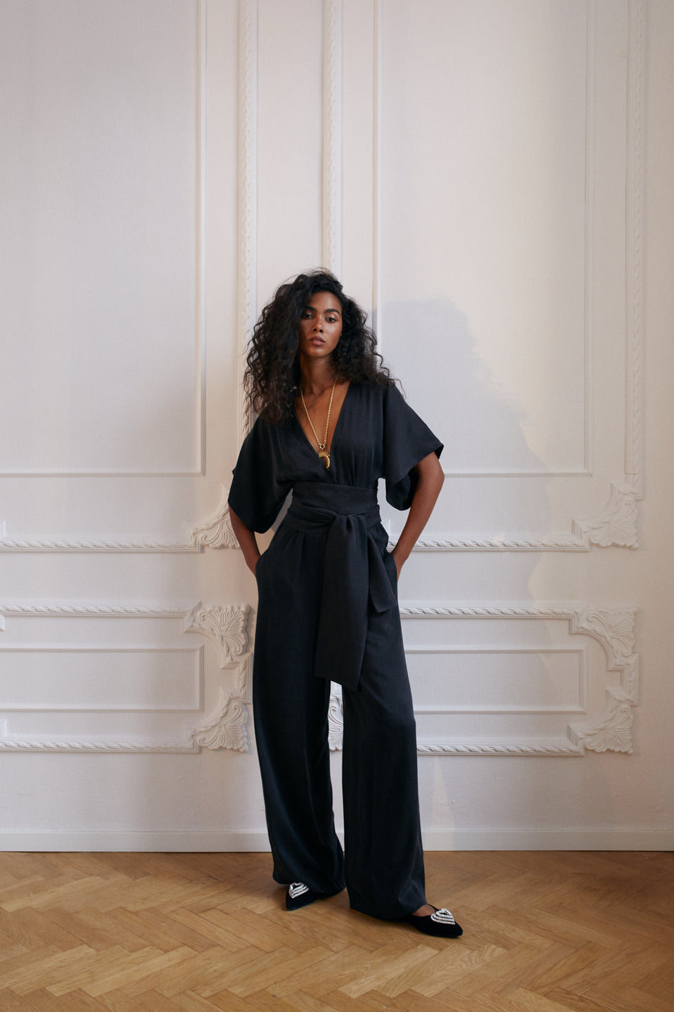 Cupro Black Sophie Maxi Jumpsuit