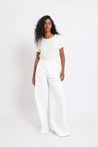 White Canvas Flared Pants