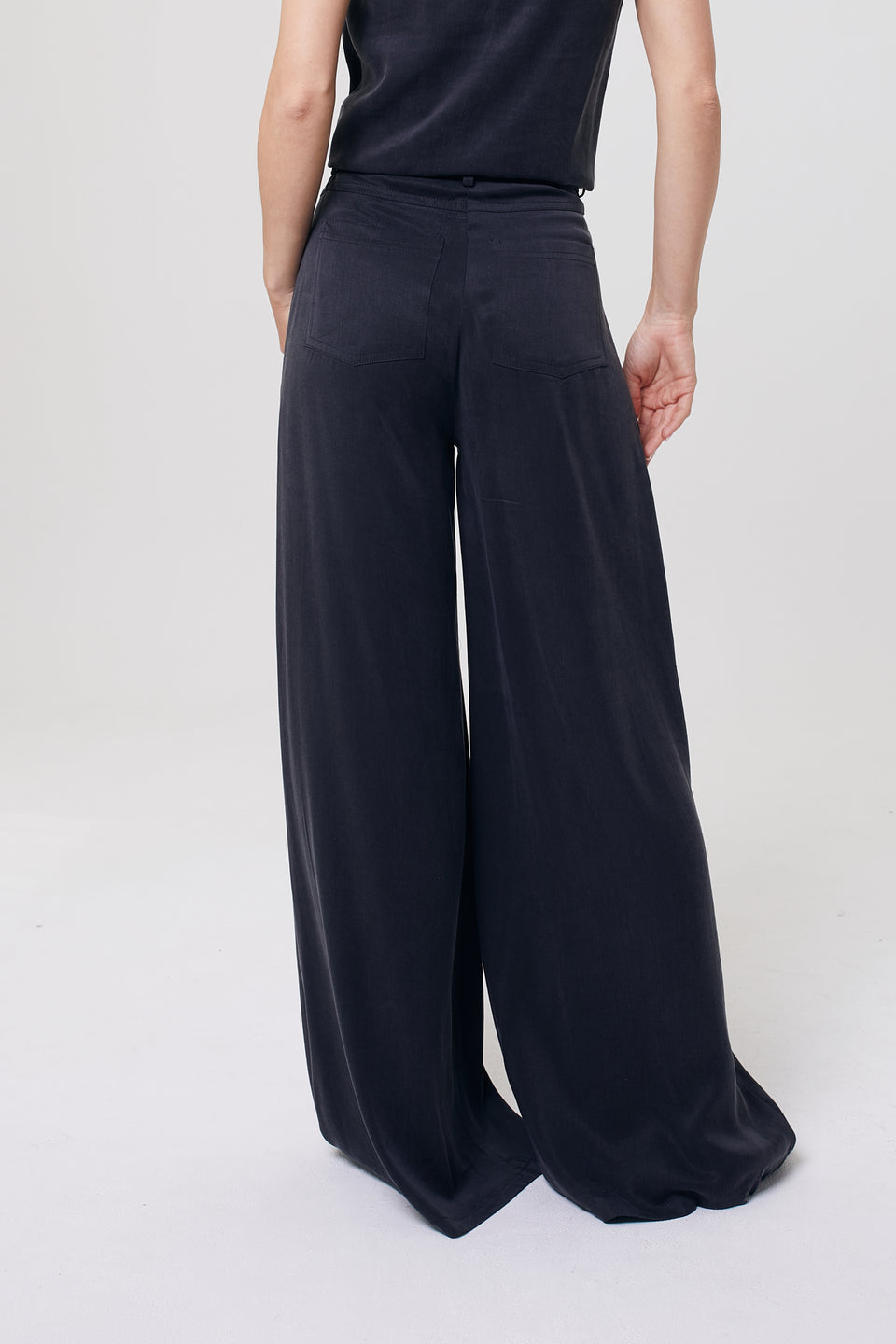 Cupro Black Flared Pants