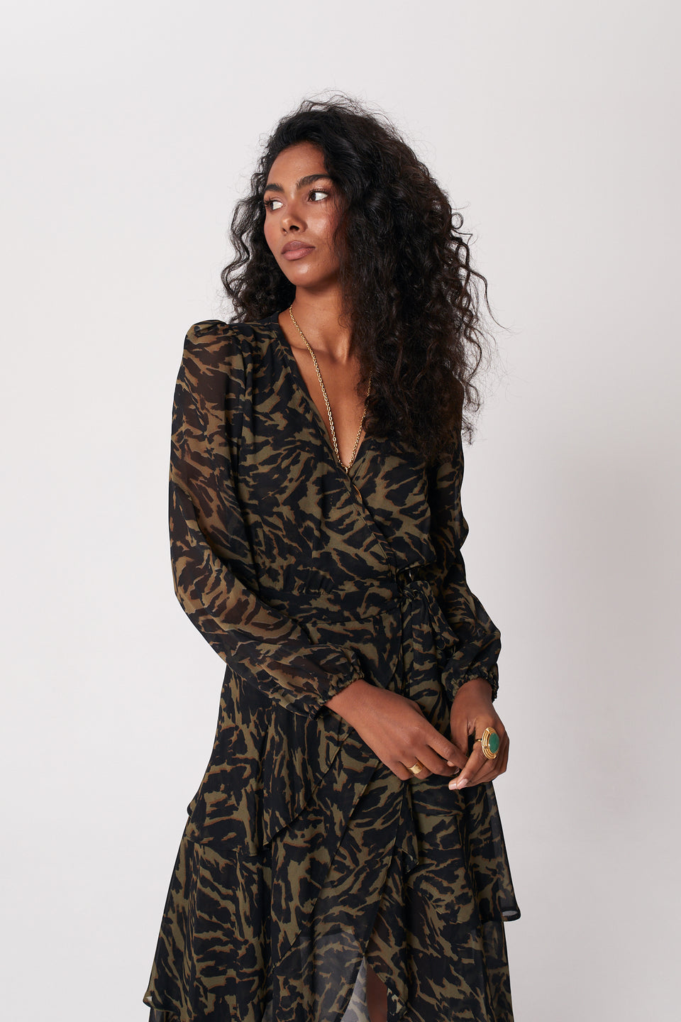 Lucky Go Khaki Freya Midi Dress