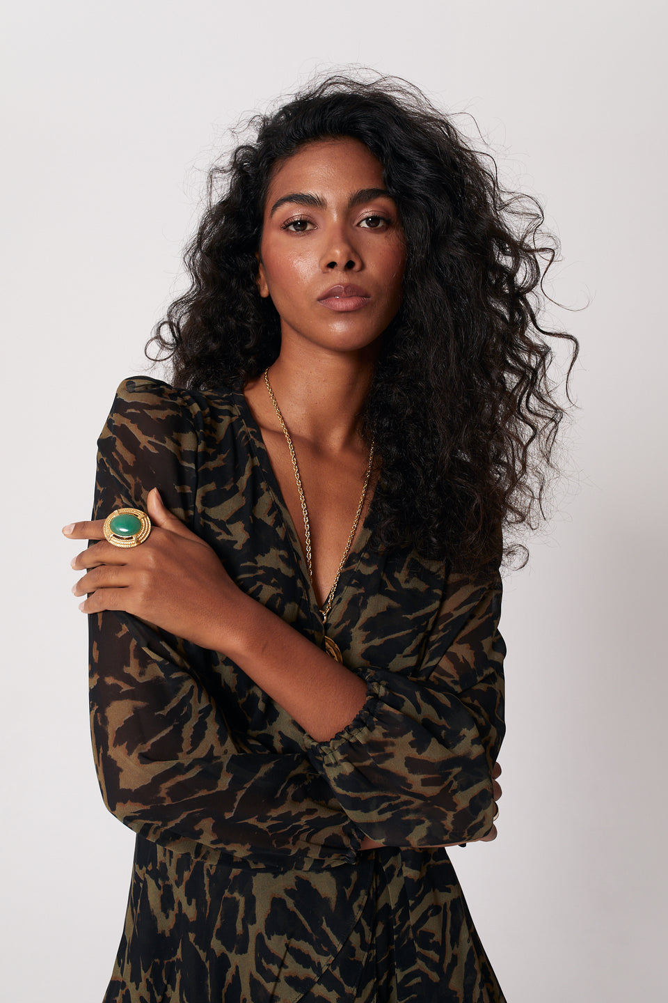 Lucky Go Khaki Freya Midi Dress