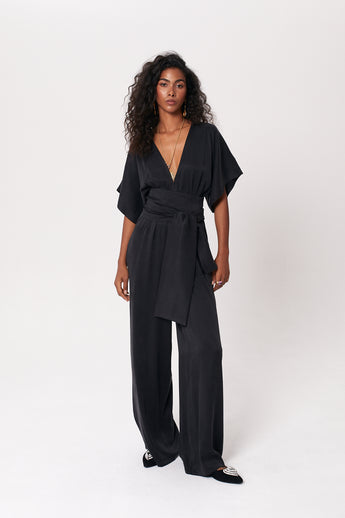 Cupro Black Sophie Maxi Jumpsuit